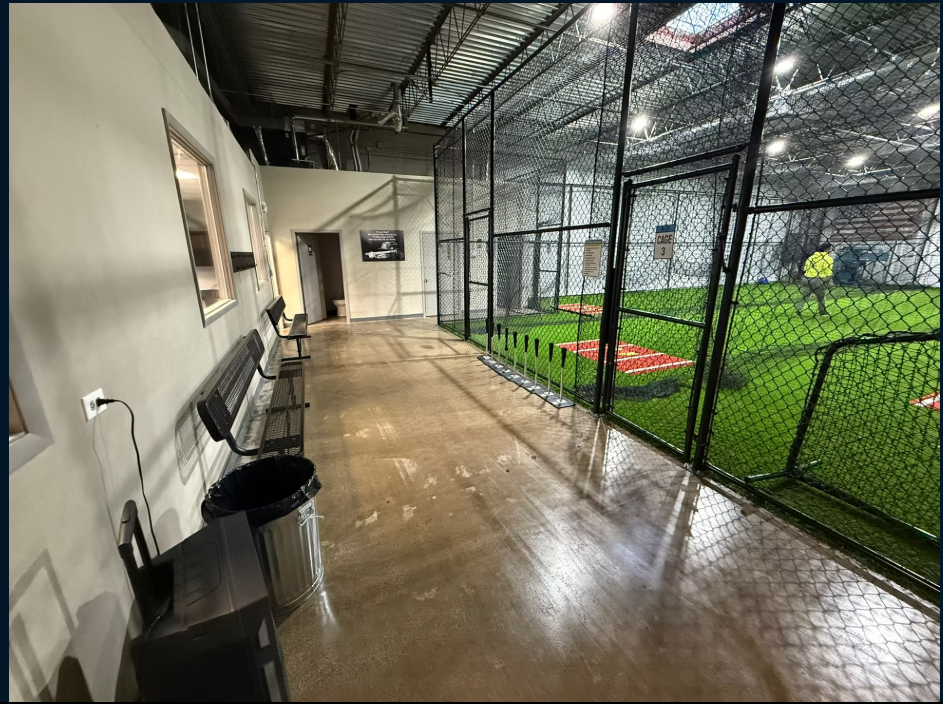 Batting cage facility hallway